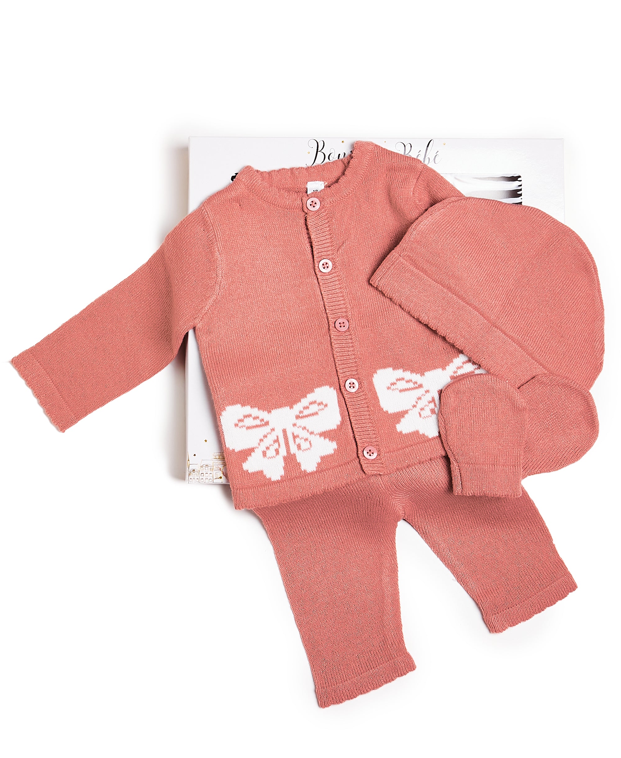 BONJOUR BEBE Baby Gift Box - Bow Jumper Trousers Mitts Hat (W21995)